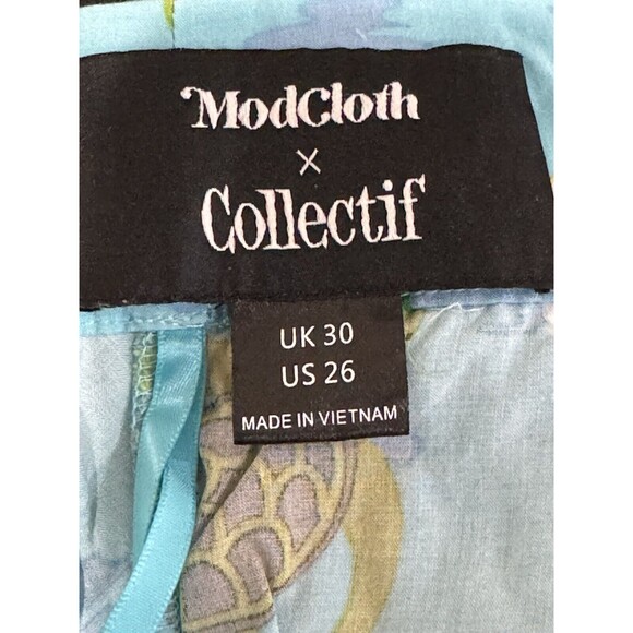 Modcloth Collectif Skirt Women’s Sz 26 A-line Blue Green Turtles Hawaiian Print - Picture 5 of 5